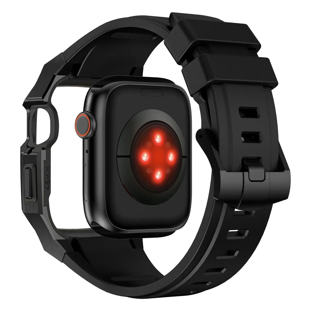 AP9009 Fluororubber Band Stainless Steel Case For Apple Watch