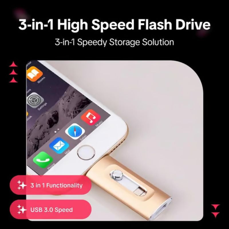 NovaDrive Pemacu Kilat USB Kapasiti Besar 3-dalam-1 untuk Telefon Bimbit dan Komputer