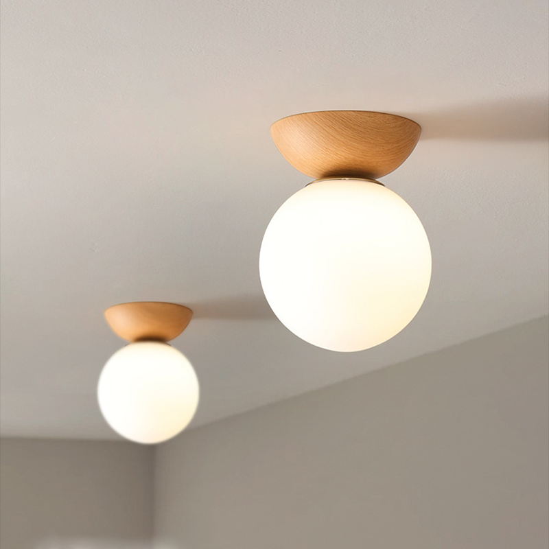 Valentina Nordic Japanese Globe LED Ceiling or Pendant Light — Metal Frame, Glass Shade, Burlywood