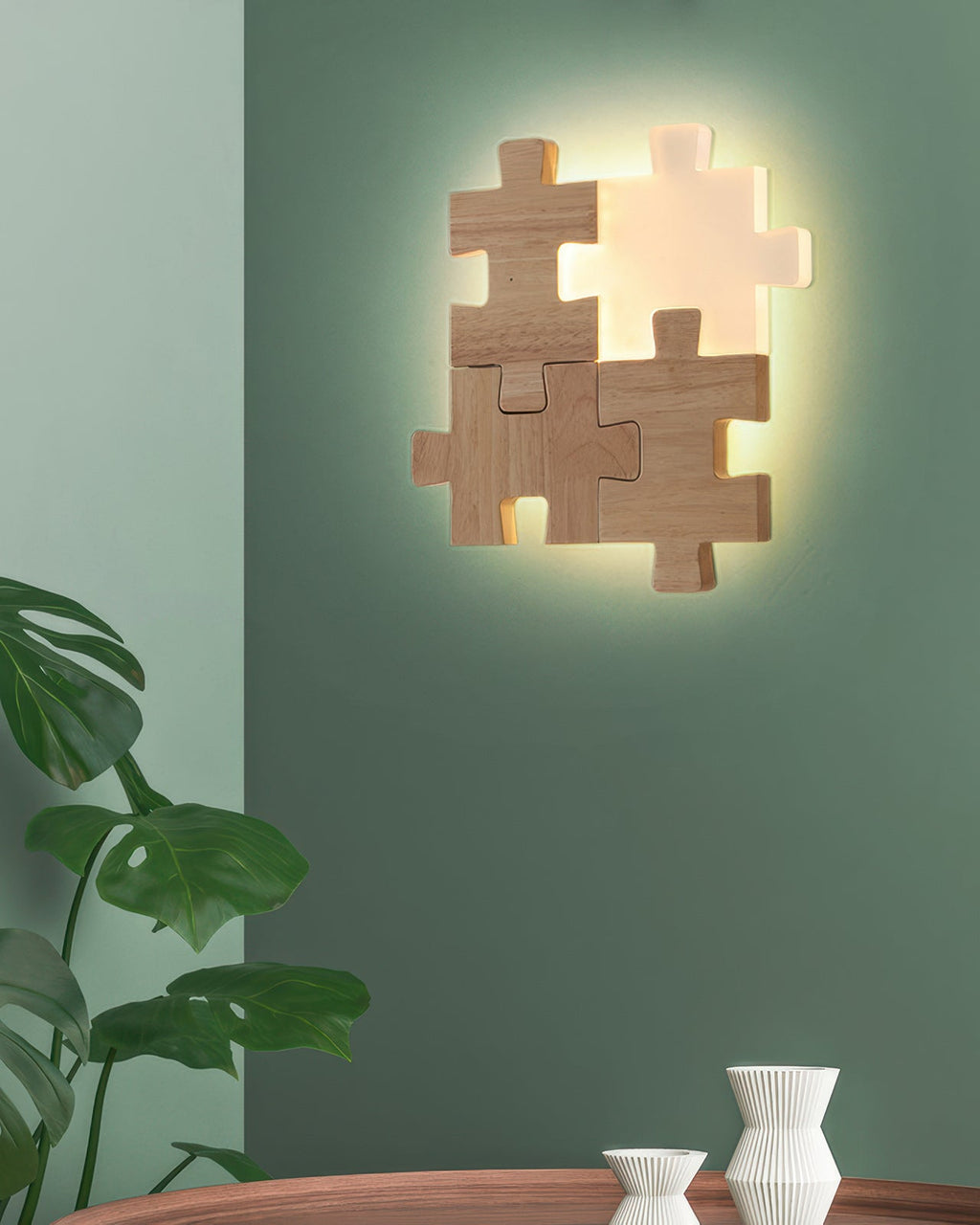 Severské dřevěné puzzle Světelná LED nástěnná lampa