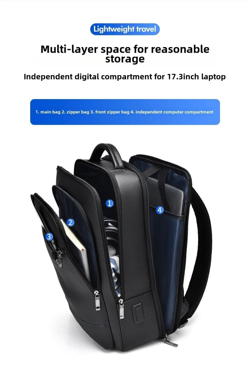 Zaino elegante in pelle con porta USB per laptop da 15.6 pollici, unisex