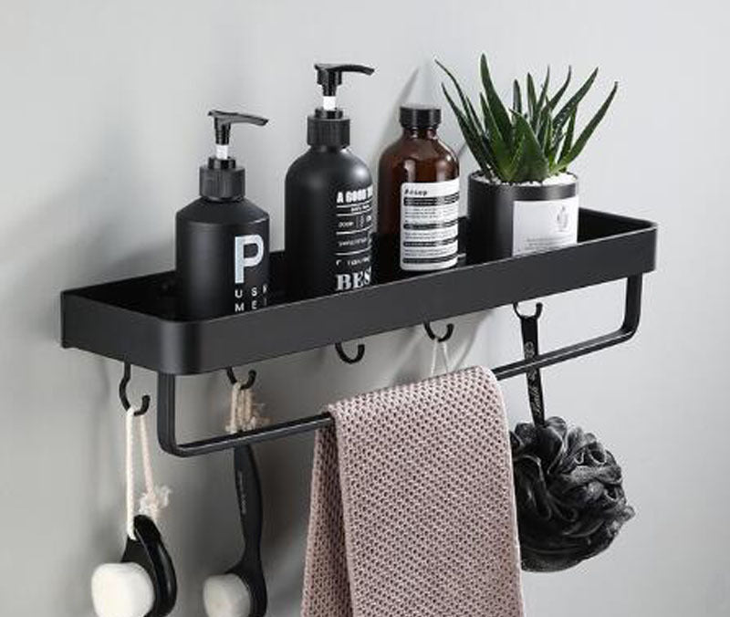 كيلان | رف حمام أسود مثبت على الحائط من الألمنيوم الفضائي | أورنتلي