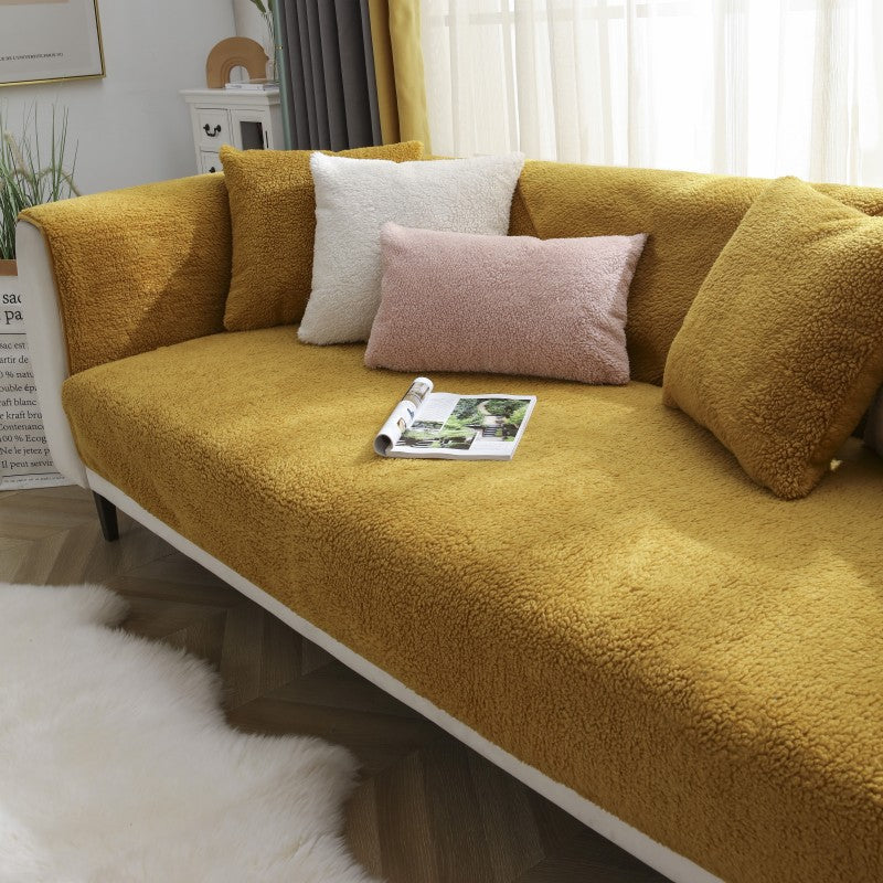 Penutup Sofa/Katil Lembut Bulu Anak Domba Musim Sejuk Anti Licin
