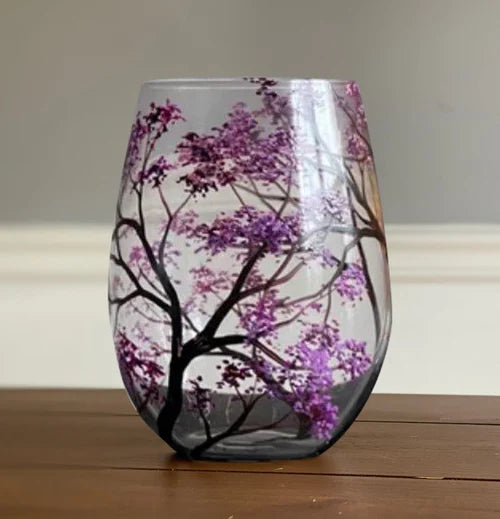 Verres à vin Arbre des quatre saisons - peinture à la main artistique