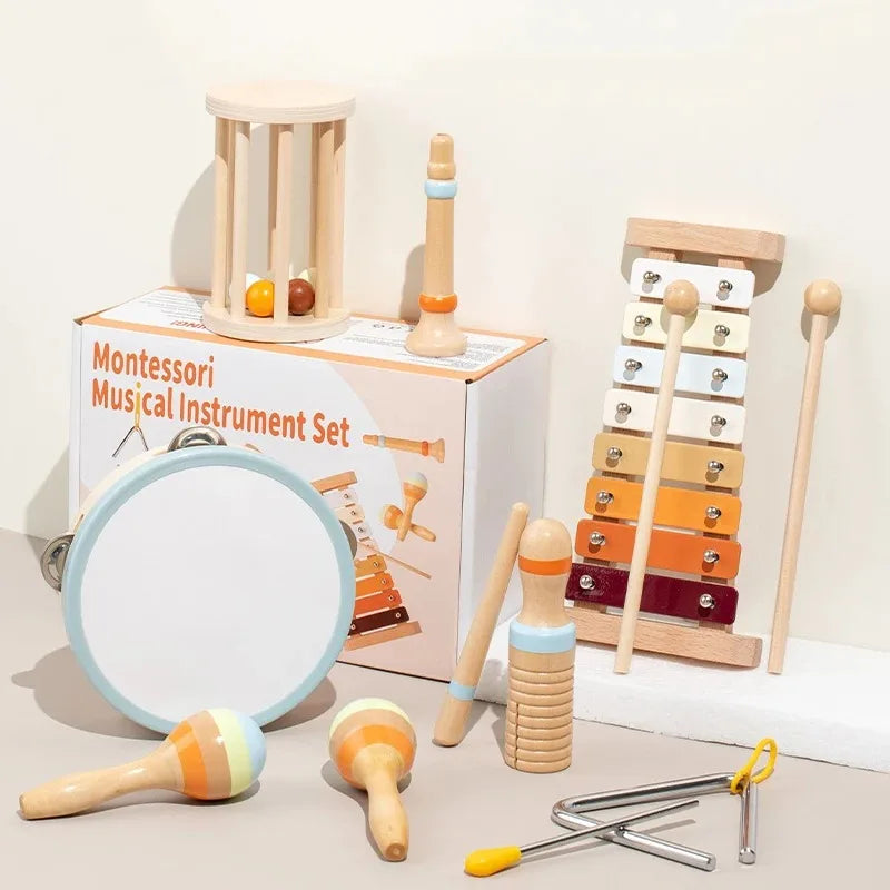 MelodyNest Holz-Montessori-Musikset für Kleinkinder mit gestimmtem Xylophon und Maracas