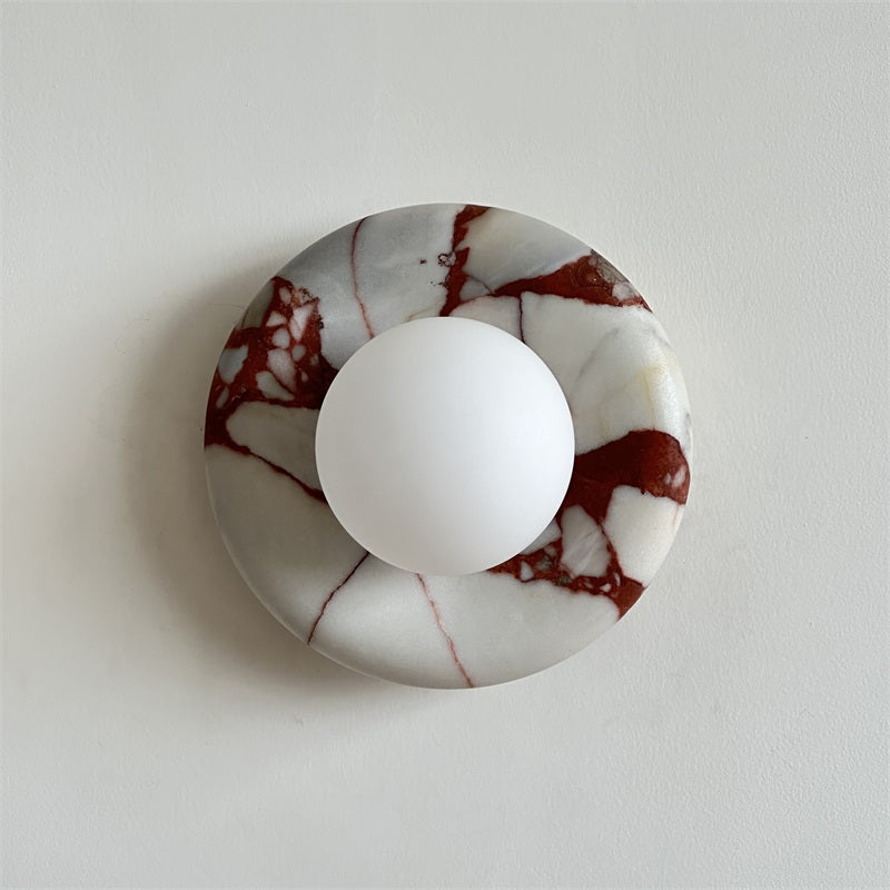 Avi Indoor Wall Sconce — Curved Marble Backplate, Round Design
