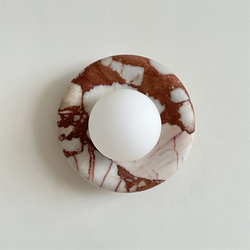 Avi Indoor Wall Sconce — Curved Marble Backplate, Round Design