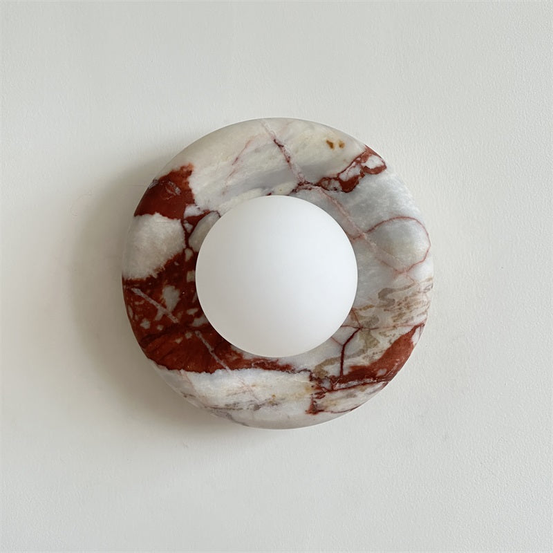 Avi Indoor Wall Sconce — Curved Marble Backplate, Round Design