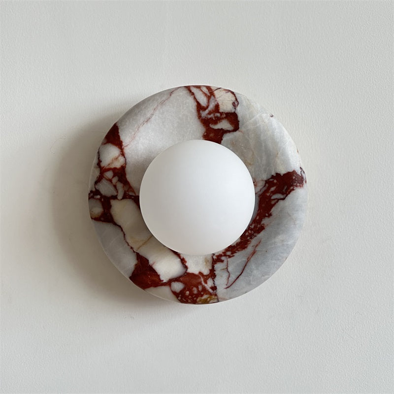 Avi Indoor Wall Sconce — Curved Marble Backplate, Round Design