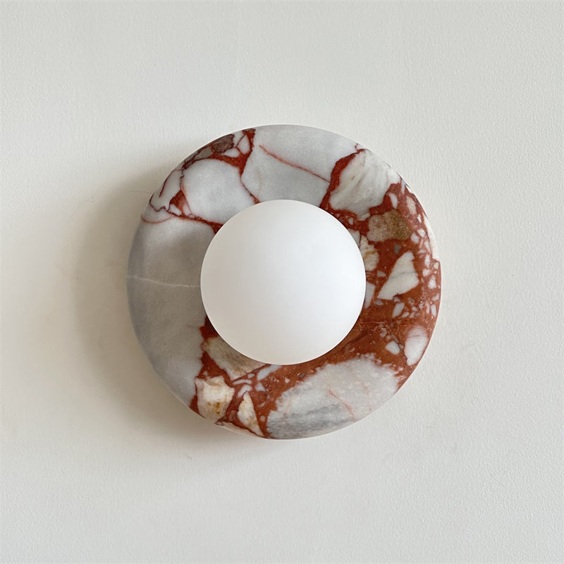 Avi Indoor Wall Sconce — Curved Marble Backplate, Round Design