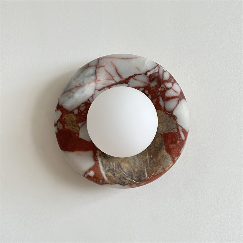 Avi Indoor Wall Sconce — Curved Marble Backplate, Round Design
