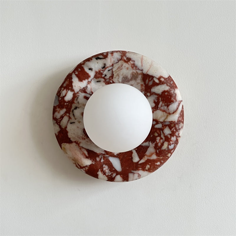 Avi Indoor Wall Sconce — Curved Marble Backplate, Round Design