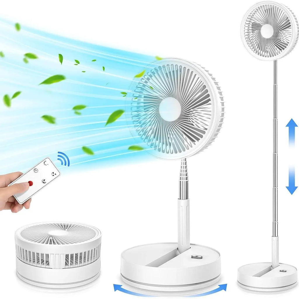 Ventilatore da pavimento pieghevole ricaricabile con batteria da 7200mAh e telecomando, 4 velocità