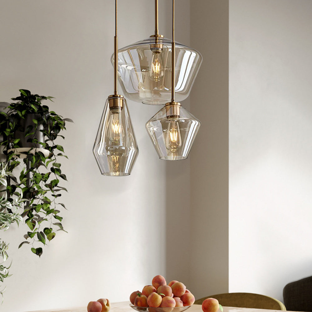 June hanglamp - helder/amberkleurig glas, ruitvorm
