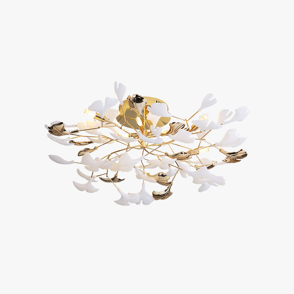 Olivia Elegant Leaf Ceramic/Metal Flush Mount Ceiling Light, Gold - Neutralighting