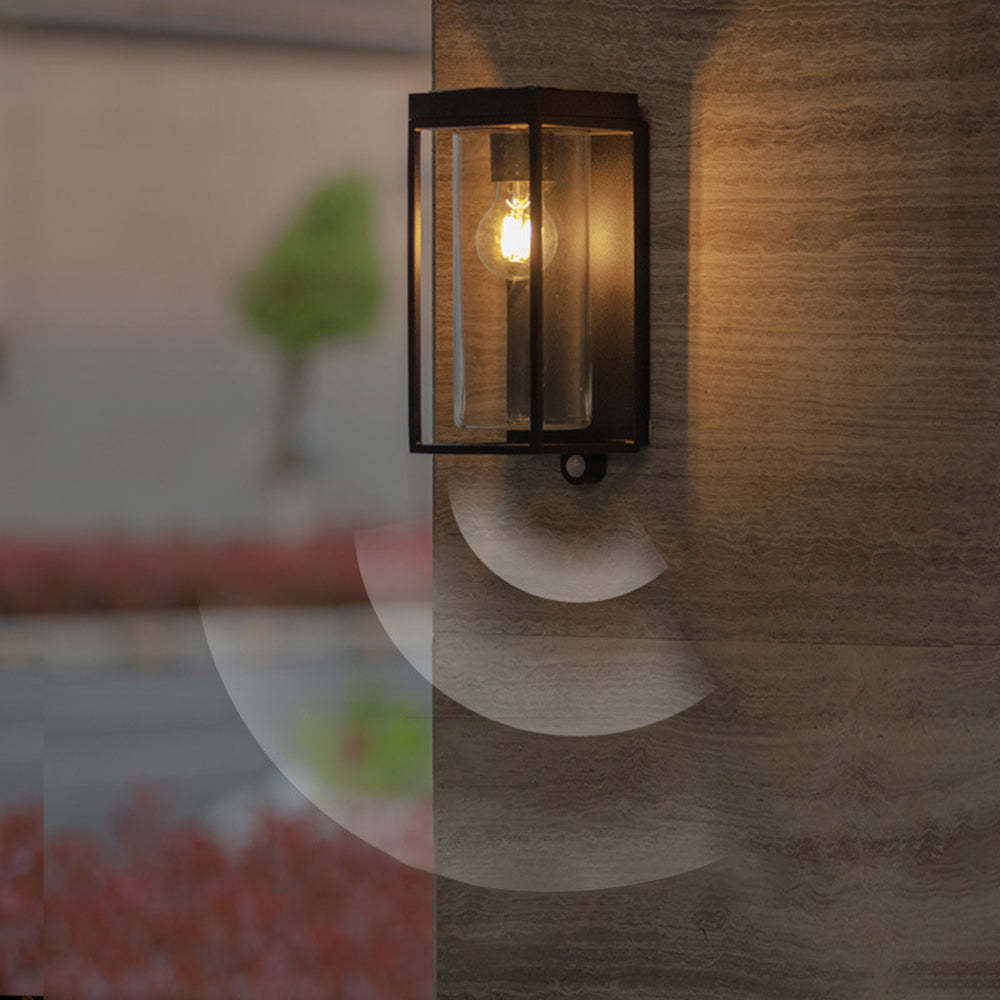 Lampada solare rettangolare da parete Ray — impermeabile IP65, paralume in vetro, lampadina LED a luce calda inclusa