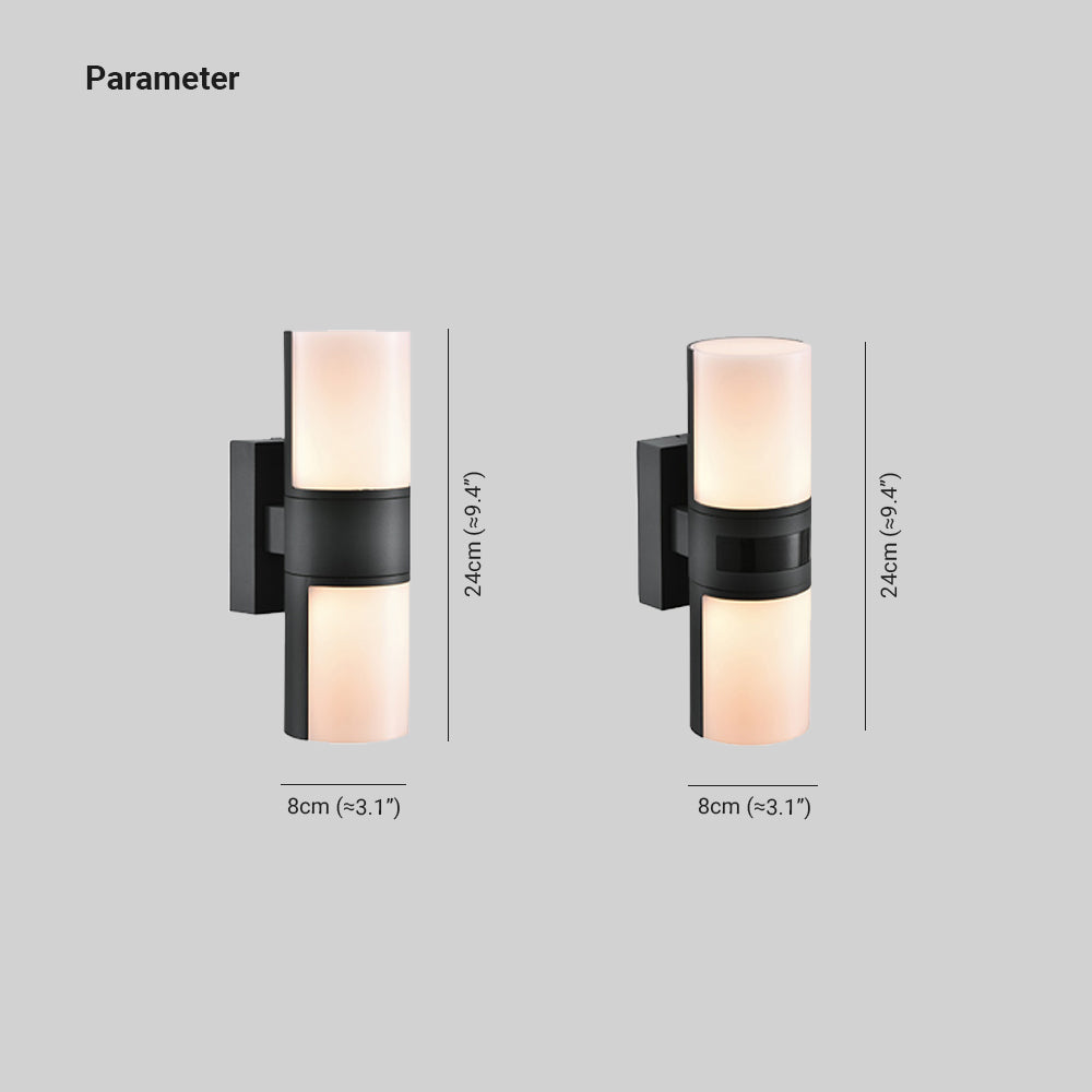 Lámpara de pared cilíndrica de metal Ray — LED giratorio e impermeable IP65, negra/blanca