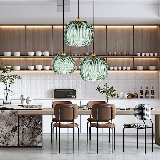 Kirel matt glasspendel med bladmotiv for spisestue