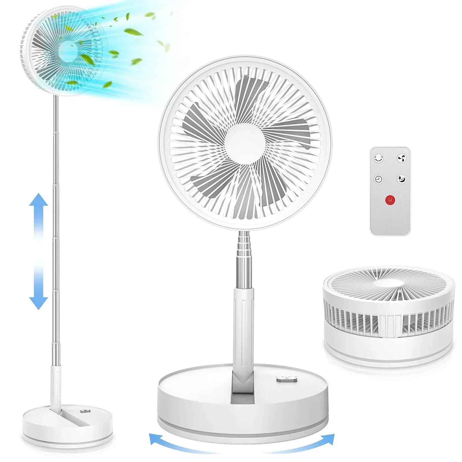 Ventilatore da pavimento pieghevole ricaricabile con batteria da 7200mAh e telecomando, 4 velocità