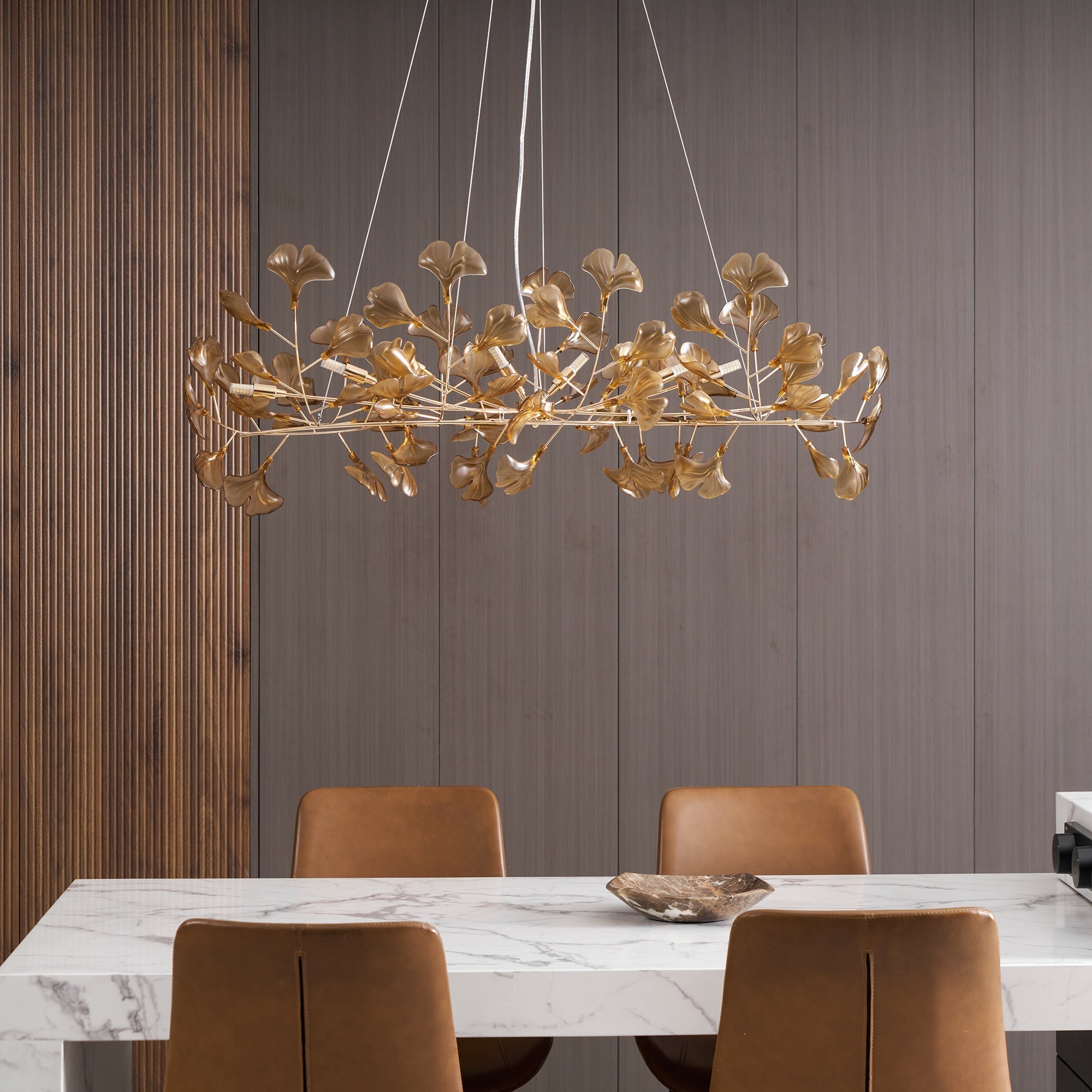Acrylic Ginkgo Leaf Chandelier — Linear Pendant Light