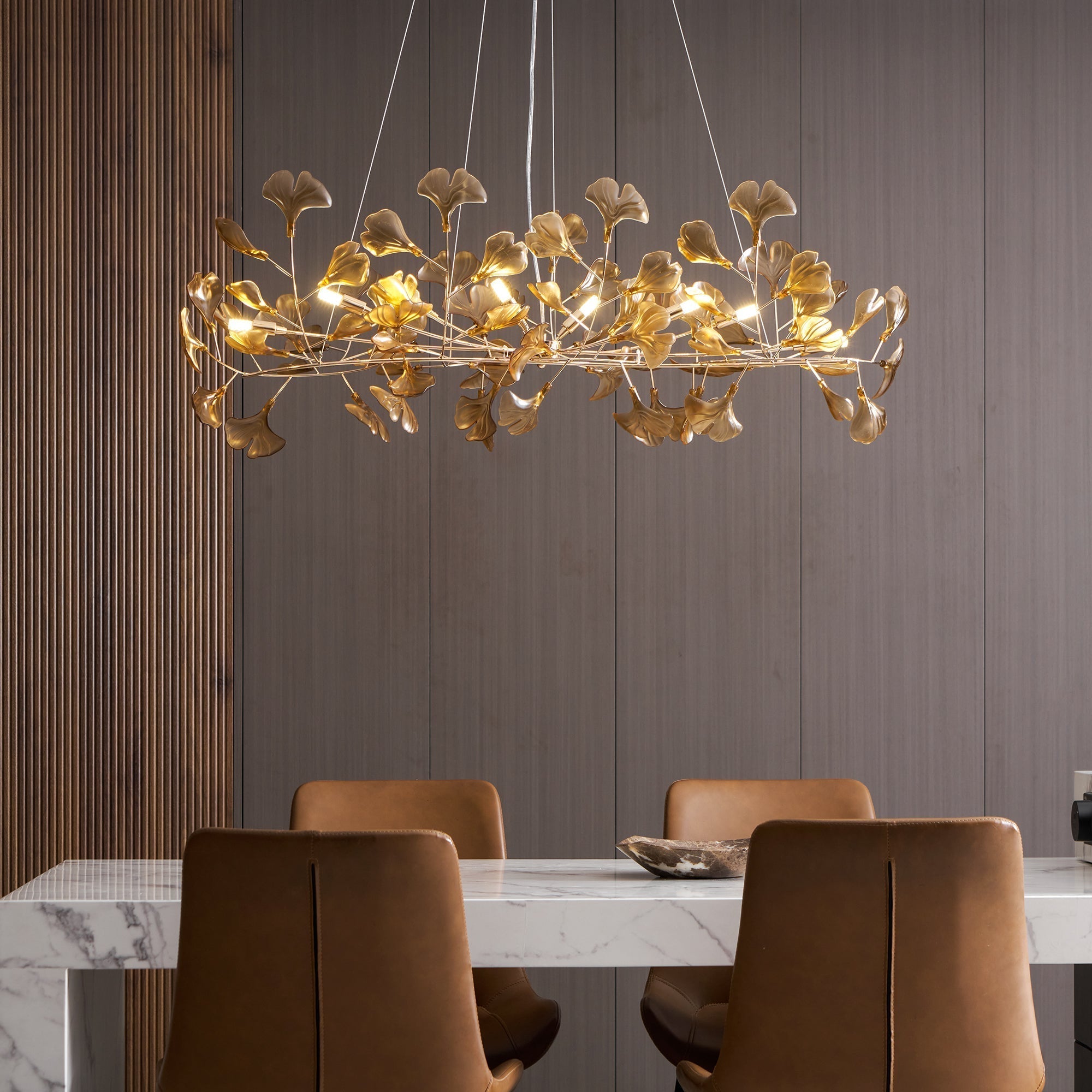 Acrylic Ginkgo Leaf Chandelier — Linear Pendant Light