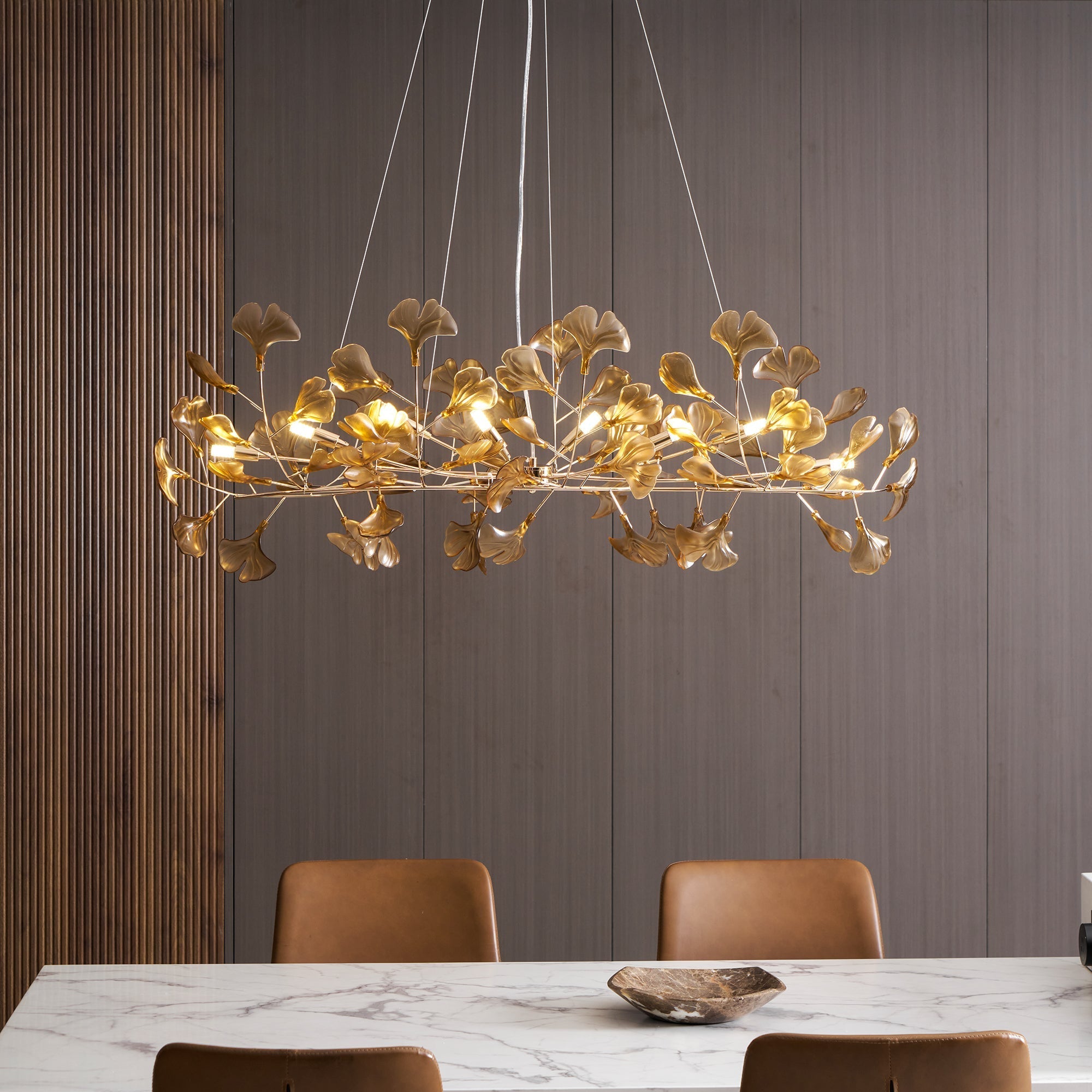 Acrylic Ginkgo Leaf Chandelier — Linear Pendant Light