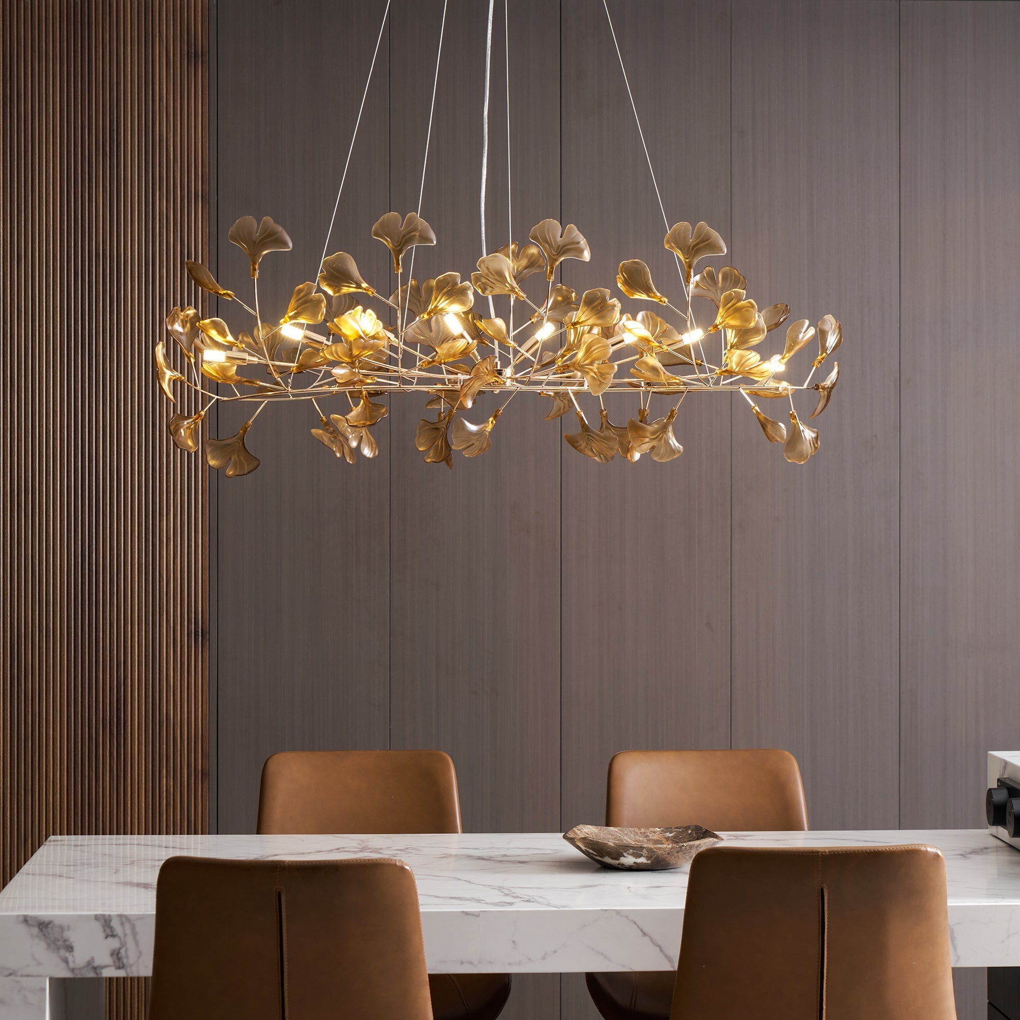Acrylic Ginkgo Leaf Chandelier — Linear Pendant Light