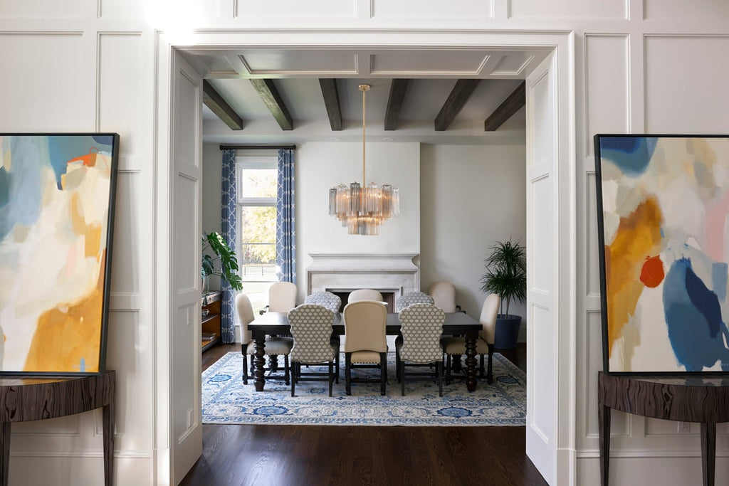 Lustra Murano -kruunu — kerrostetut meripihkanväriset lasiputket, tähtimäinen muotoilu