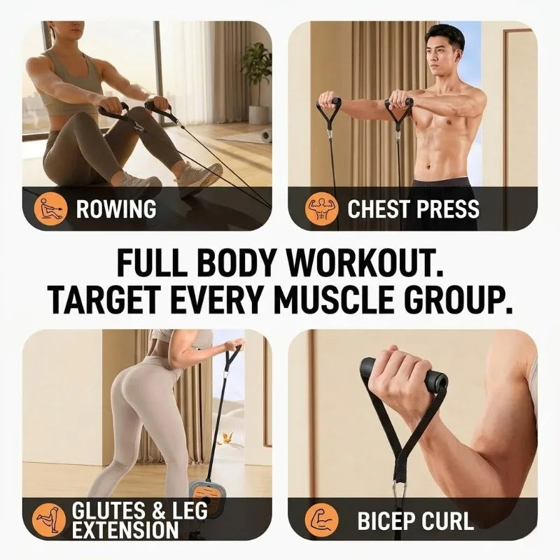 Portable Cable Machine & Rowing Trainer - Resistance Bands - Full Body - Adjustable - 2 Colours