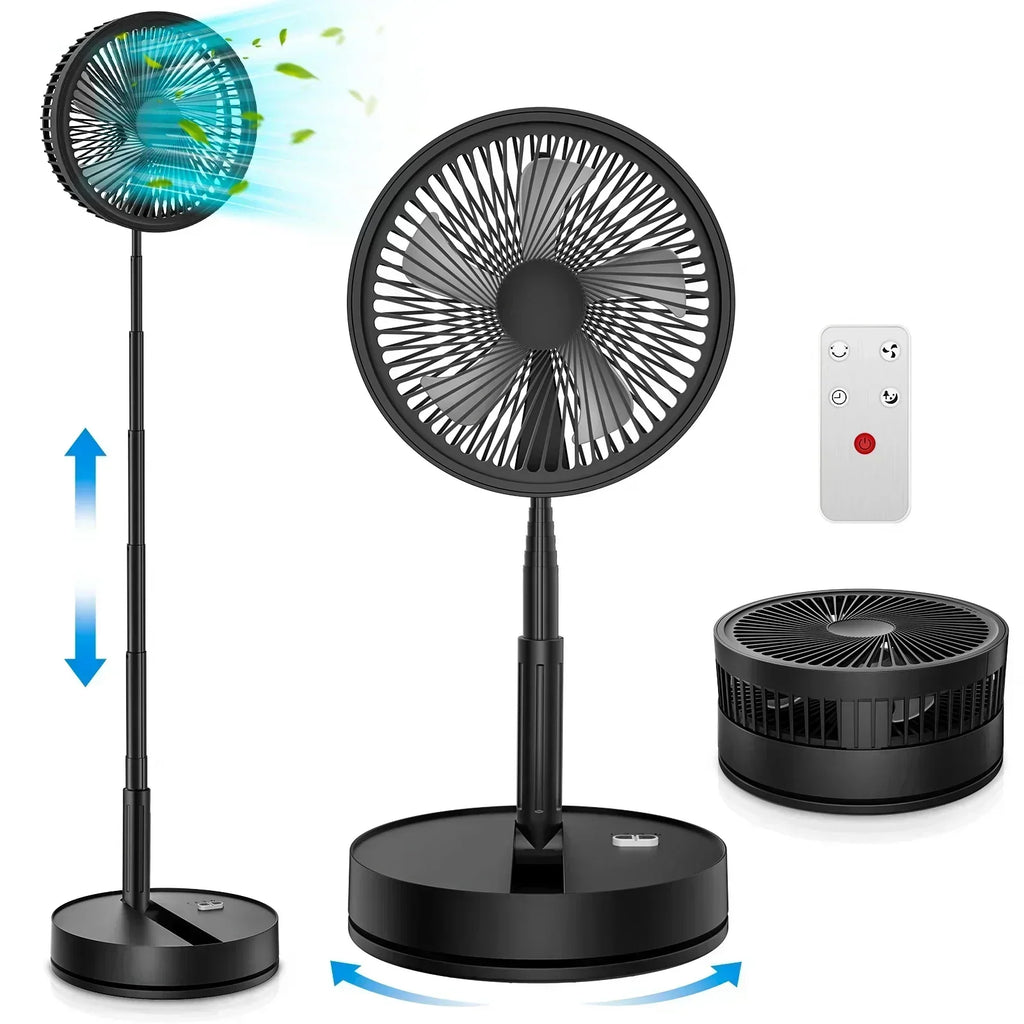 Ventilatore da pavimento pieghevole ricaricabile con batteria da 7200mAh e telecomando, 4 velocità