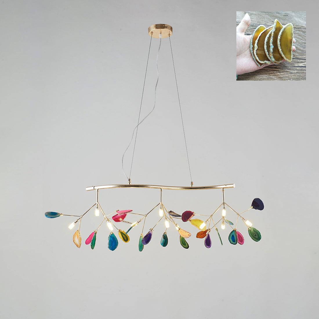 Lustr z přírodního achátu s vločkami a povrchovou úpravou v odstínu růžového zlata