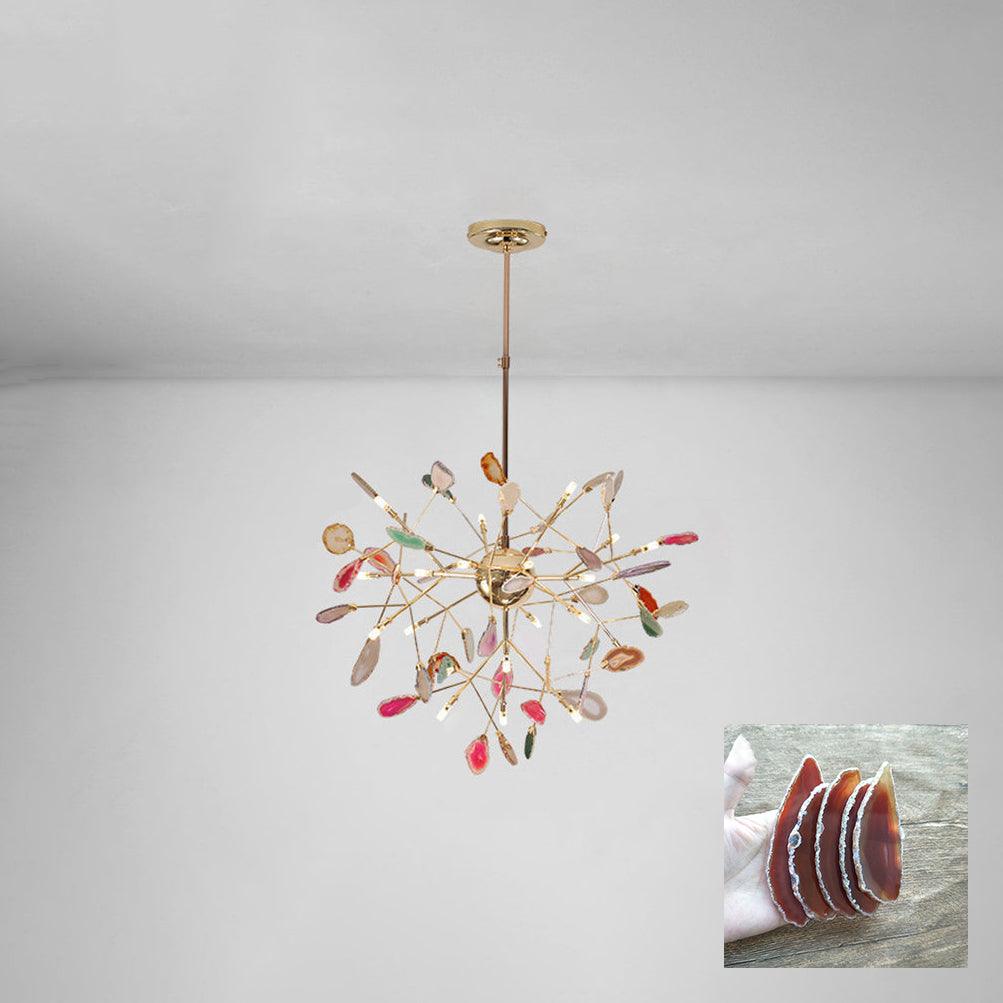 Lustr z přírodního achátu s vločkami a povrchovou úpravou v odstínu růžového zlata