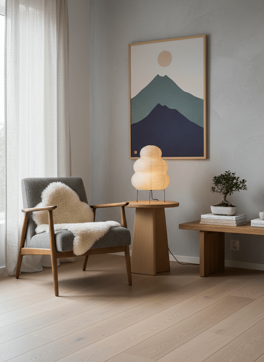 Håndlavet japansk bordlampe