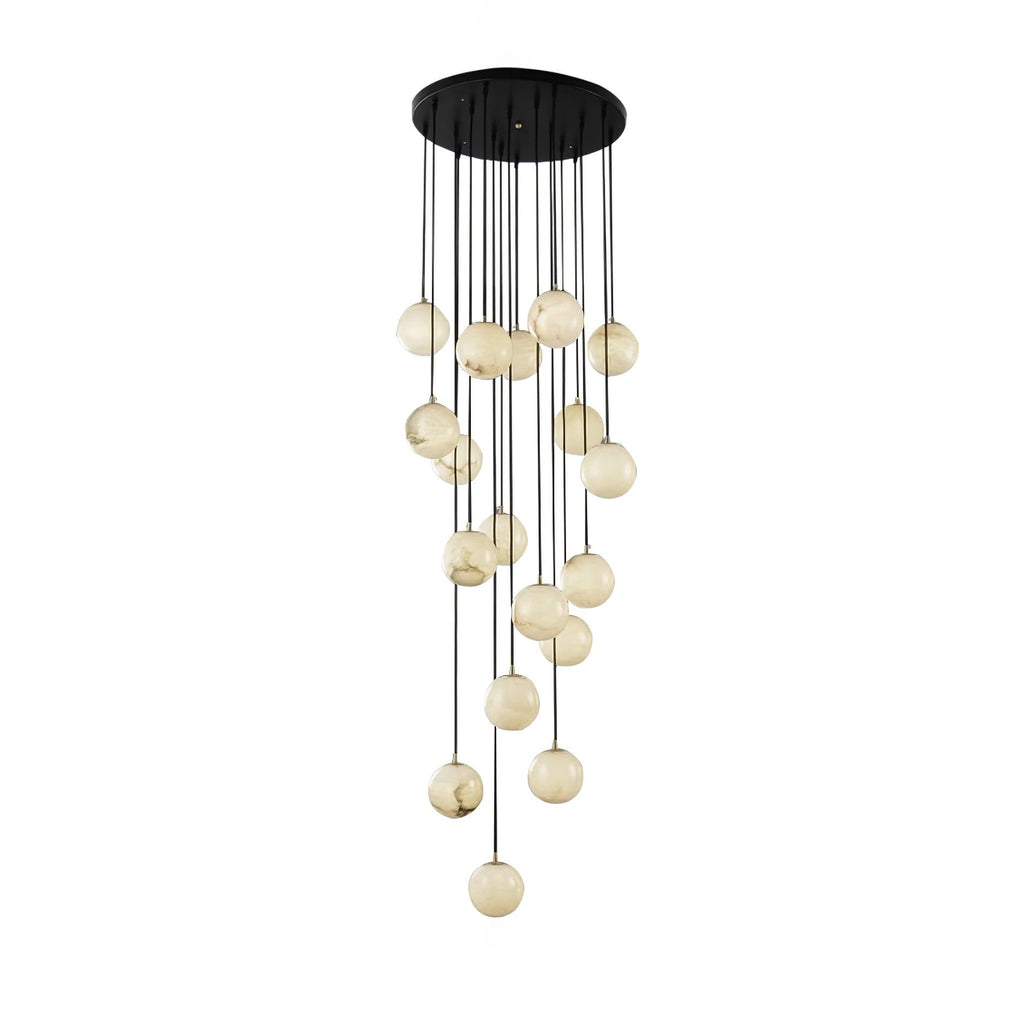 Lampadario a grappolo con sfere in alabastro a sospensione sfalsata