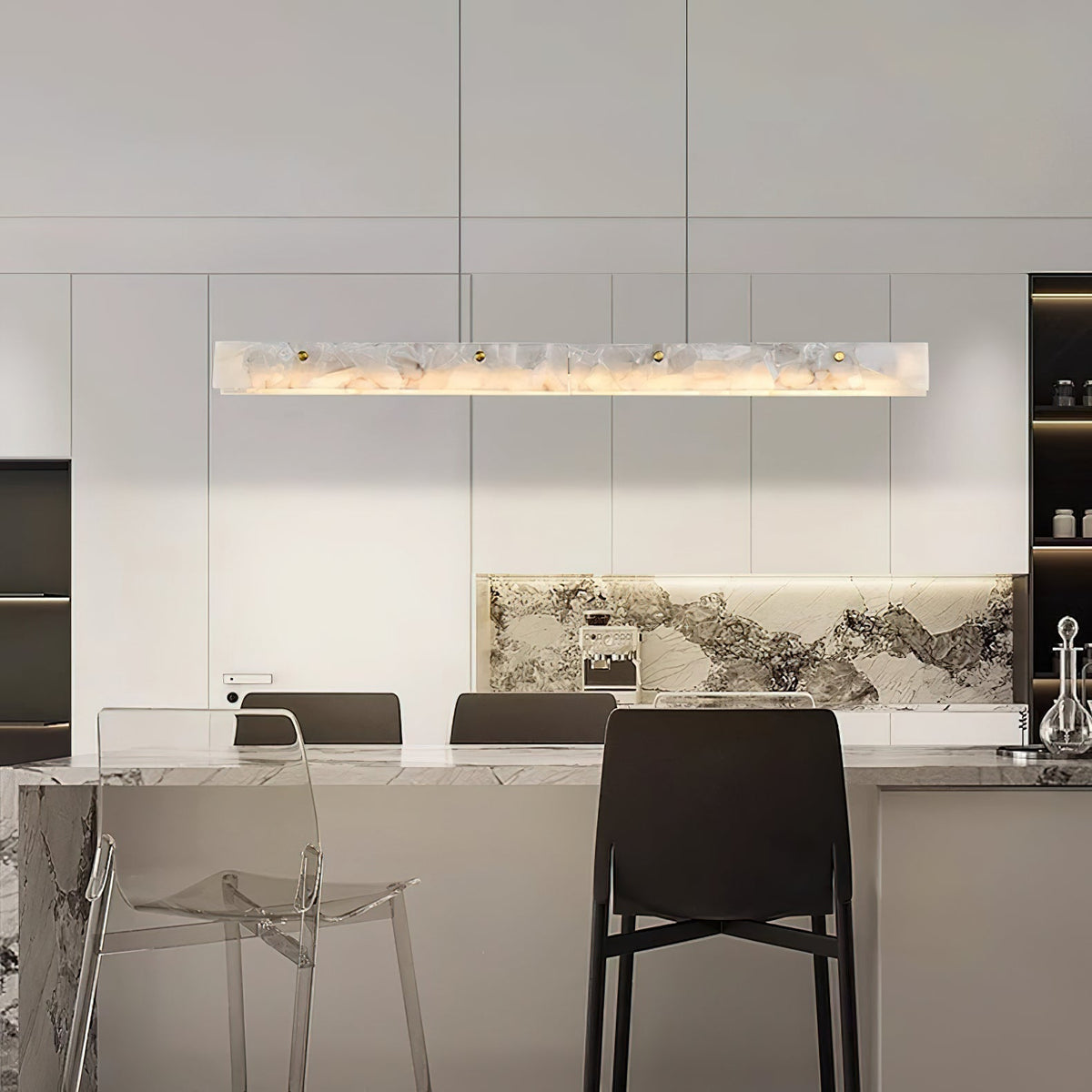 Lampada a sospensione lineare LED Ljomuvye in alabastro - Design moderno sospeso
