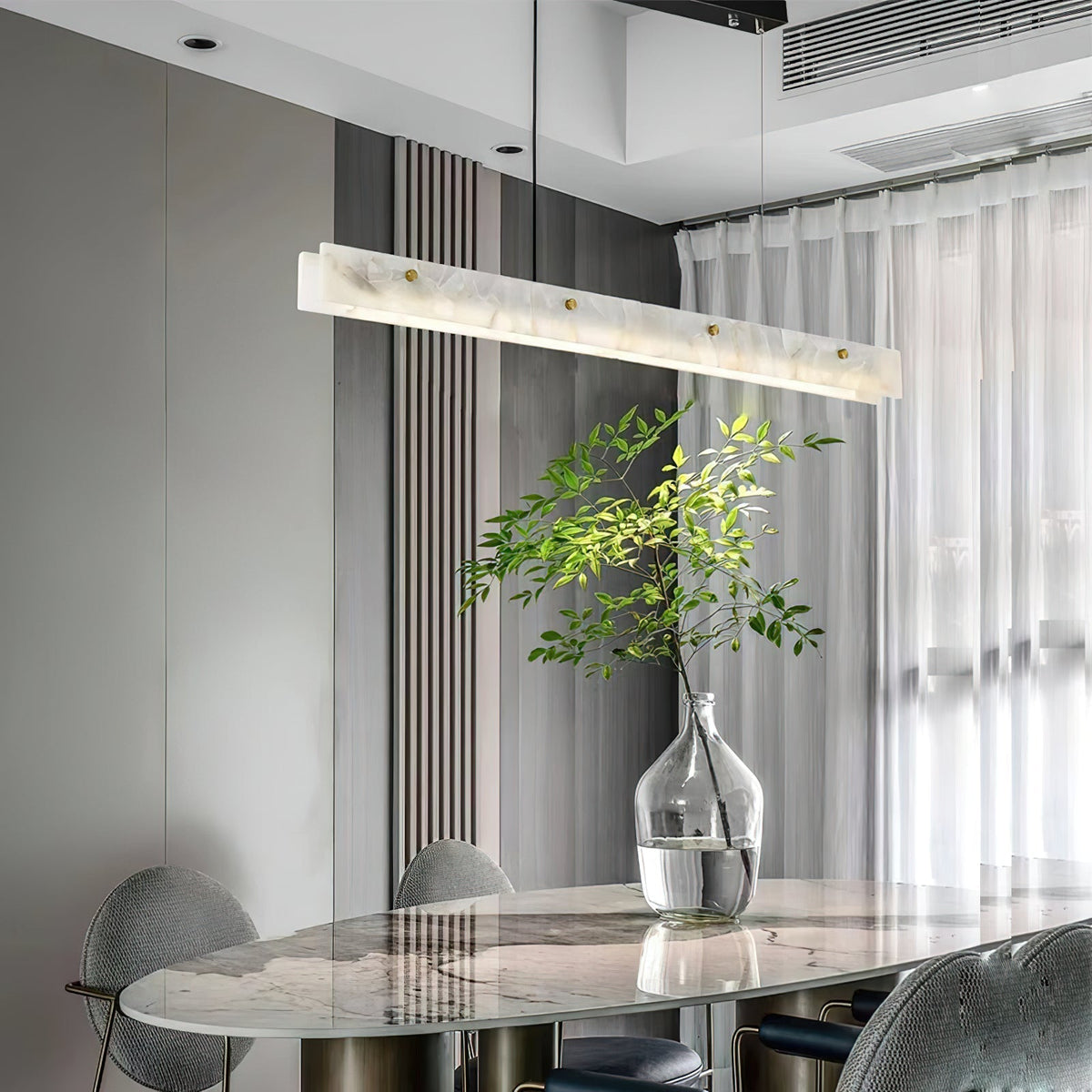 Lampada a sospensione lineare LED Ljomuvye in alabastro - Design moderno sospeso