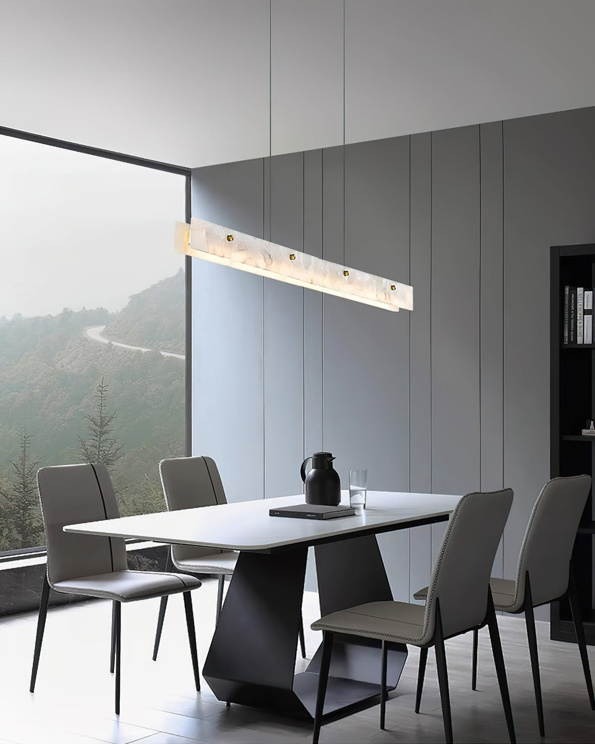 Lampada a sospensione lineare LED Ljomuvye in alabastro - Design moderno sospeso
