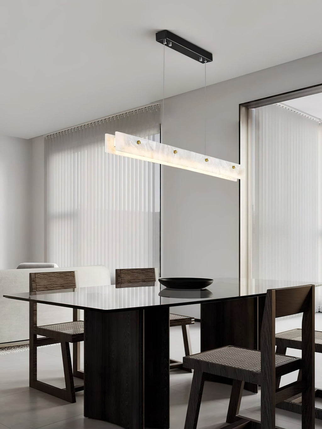 Lampada a sospensione lineare LED Ljomuvye in alabastro - Design moderno sospeso
