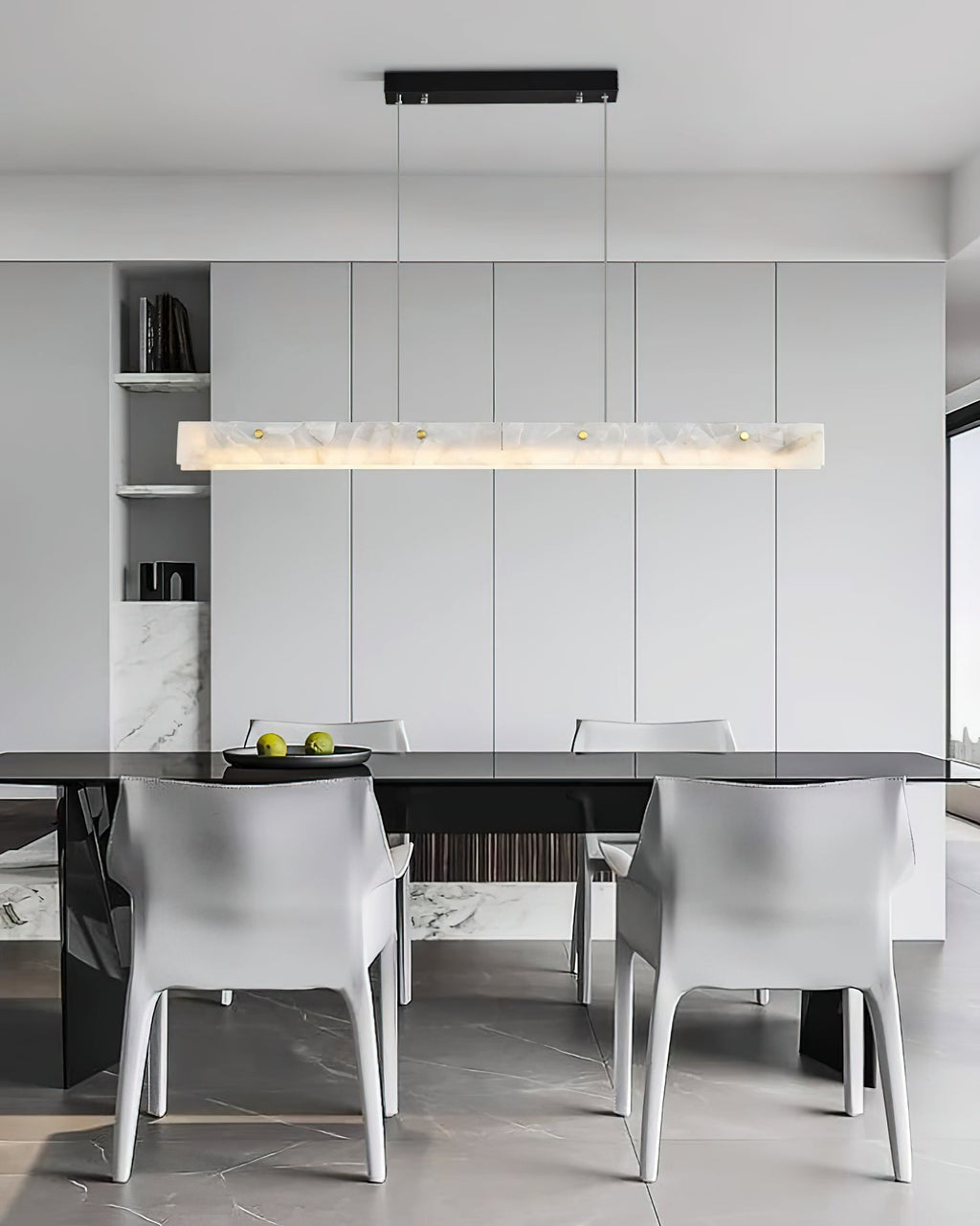 Lampada a sospensione lineare LED Ljomuvye in alabastro - Design moderno sospeso