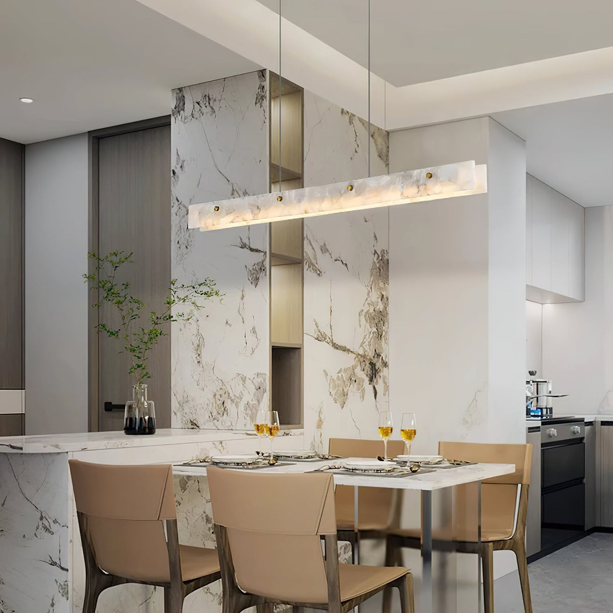 Lampada a sospensione lineare LED Ljomuvye in alabastro - Design moderno sospeso