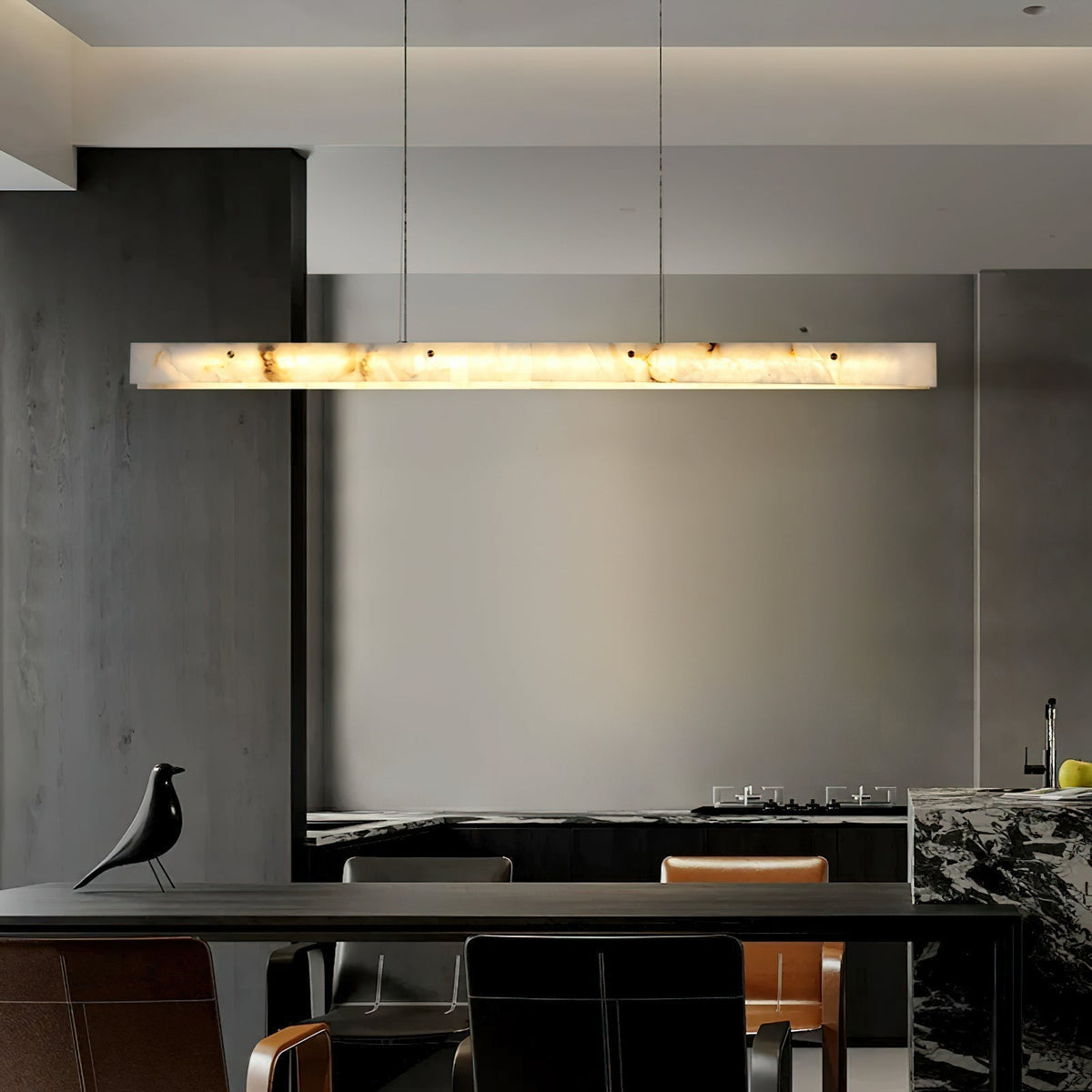 Lampada a sospensione lineare LED Ljomuvye in alabastro - Design moderno sospeso