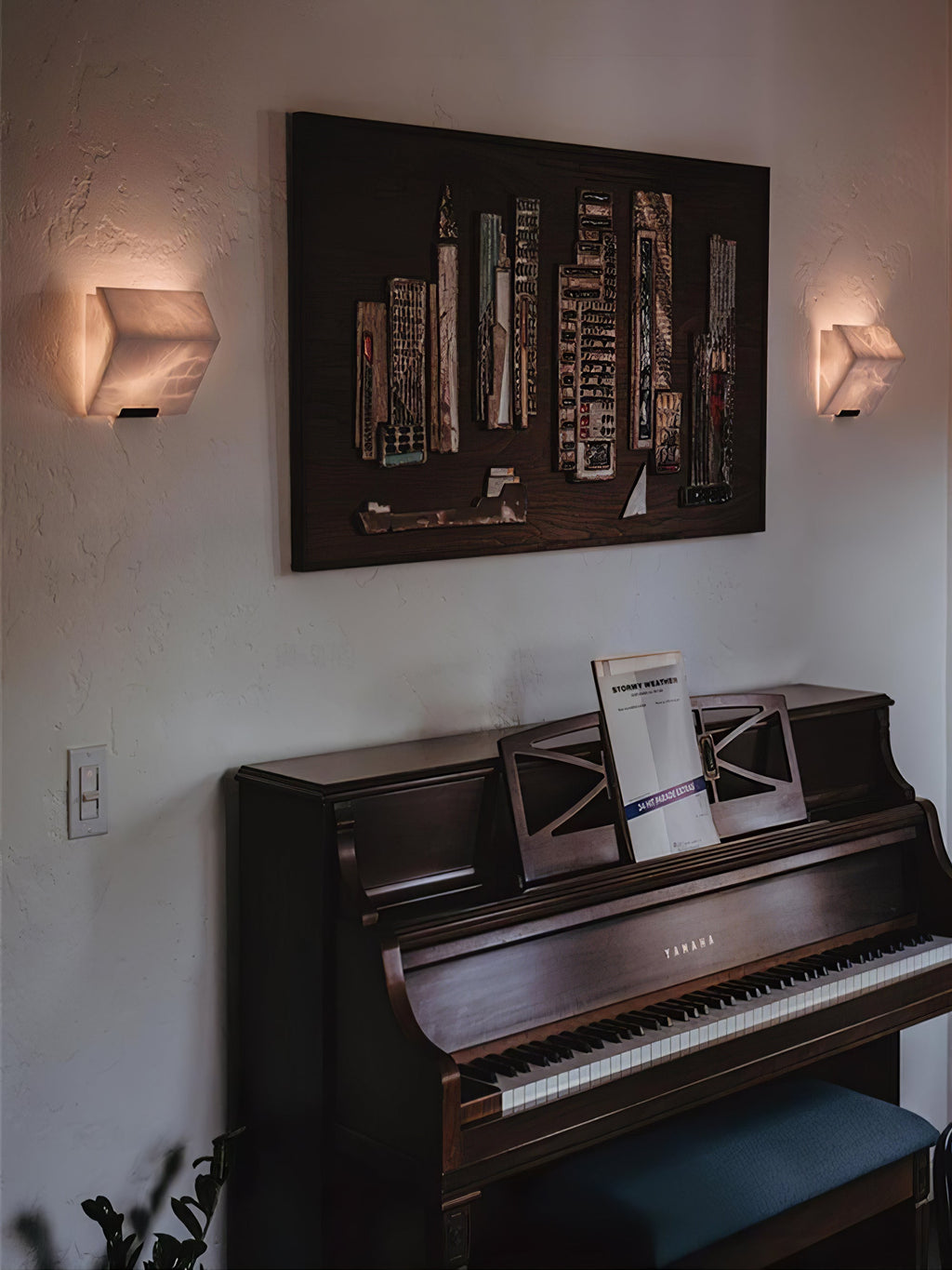 White Alabaster Staircase Wall Lamp — Stepped Paneled LED Shade