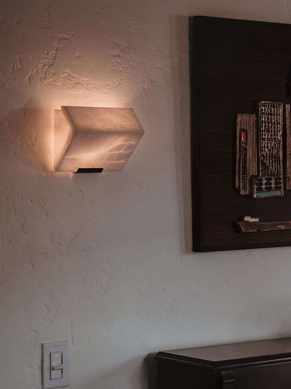 White Alabaster Staircase Wall Lamp — Stepped Paneled LED Shade