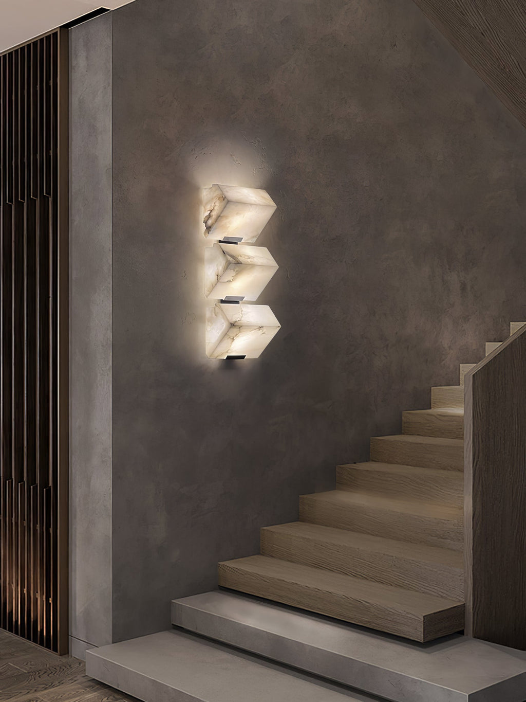 White Alabaster Staircase Wall Lamp — Stepped Paneled LED Shade