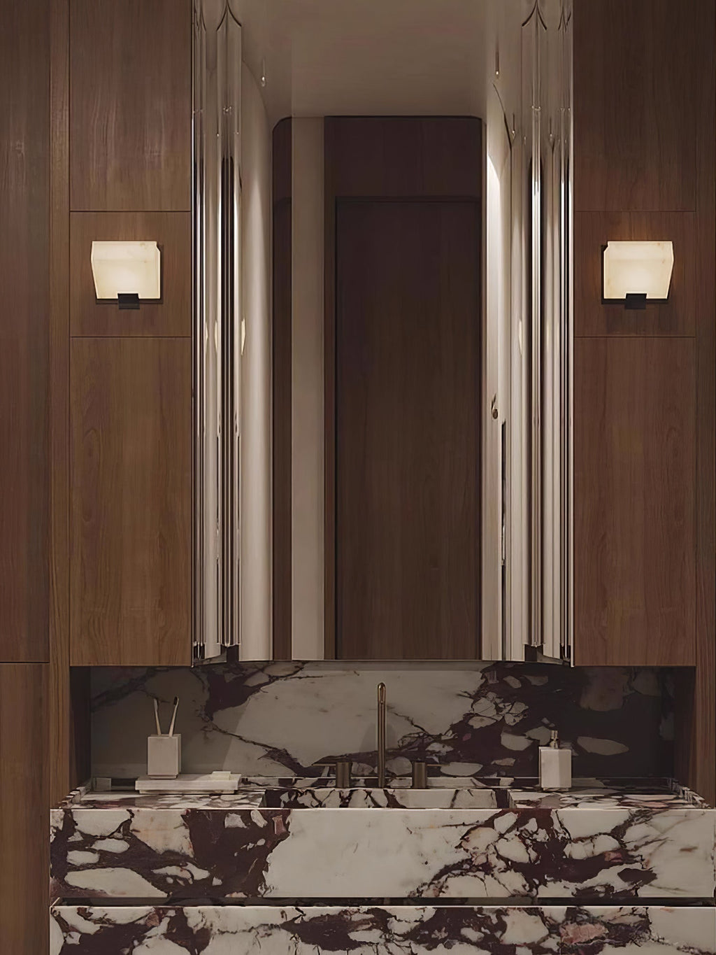 White Alabaster Staircase Wall Lamp — Stepped Paneled LED Shade