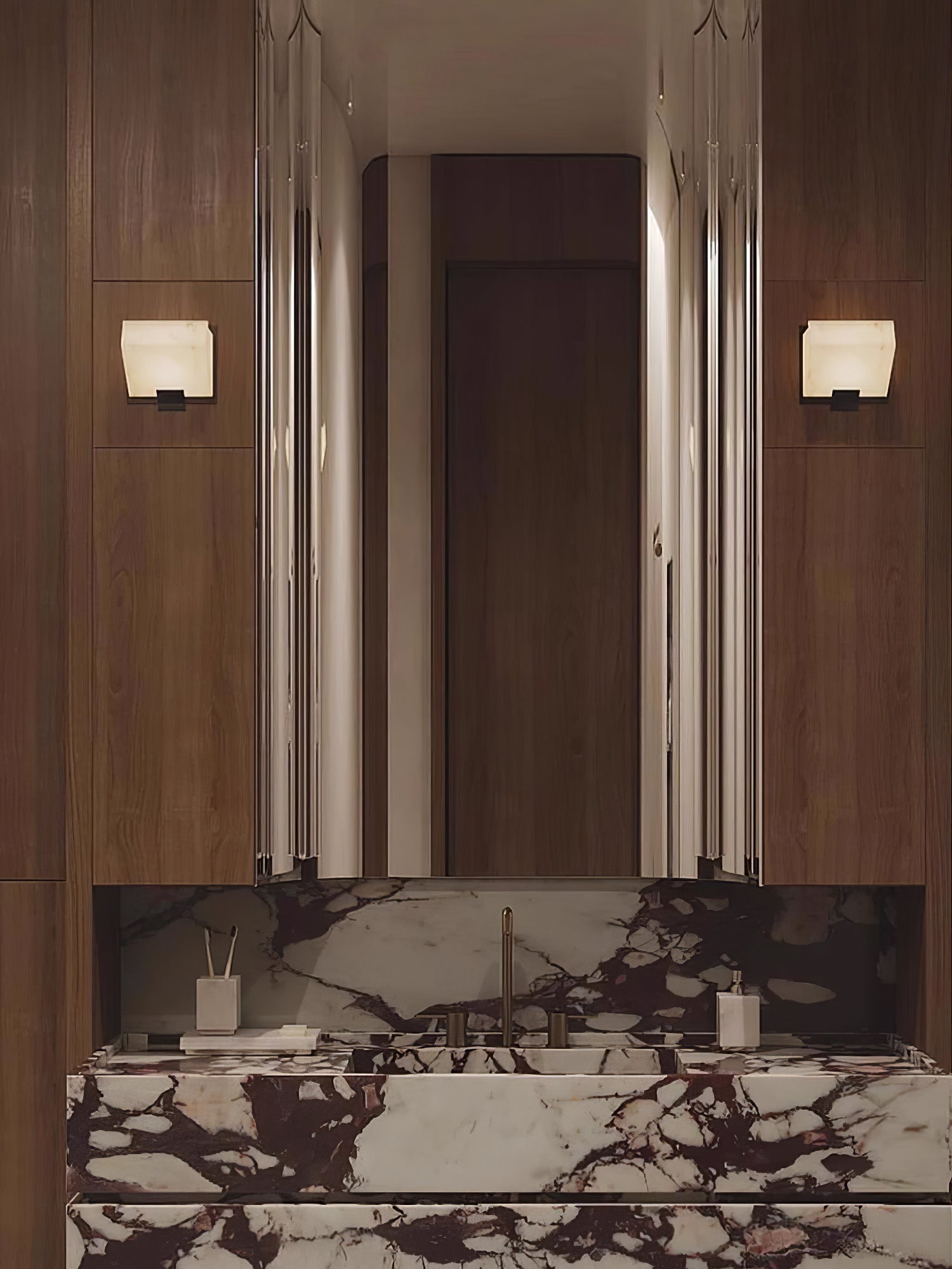 White Alabaster Staircase Wall Lamp — Stepped Paneled LED Shade