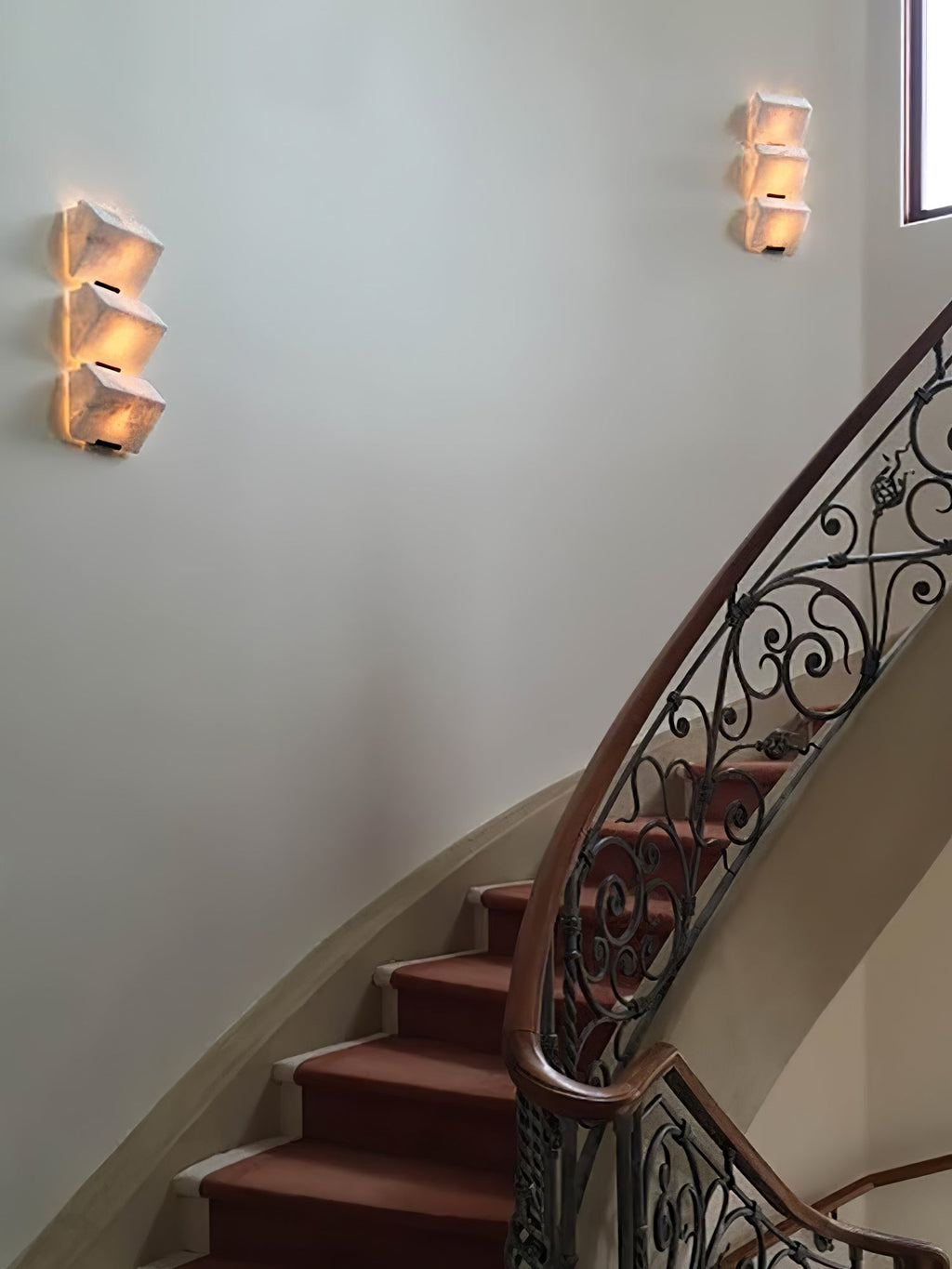 White Alabaster Staircase Wall Lamp — Stepped Paneled LED Shade