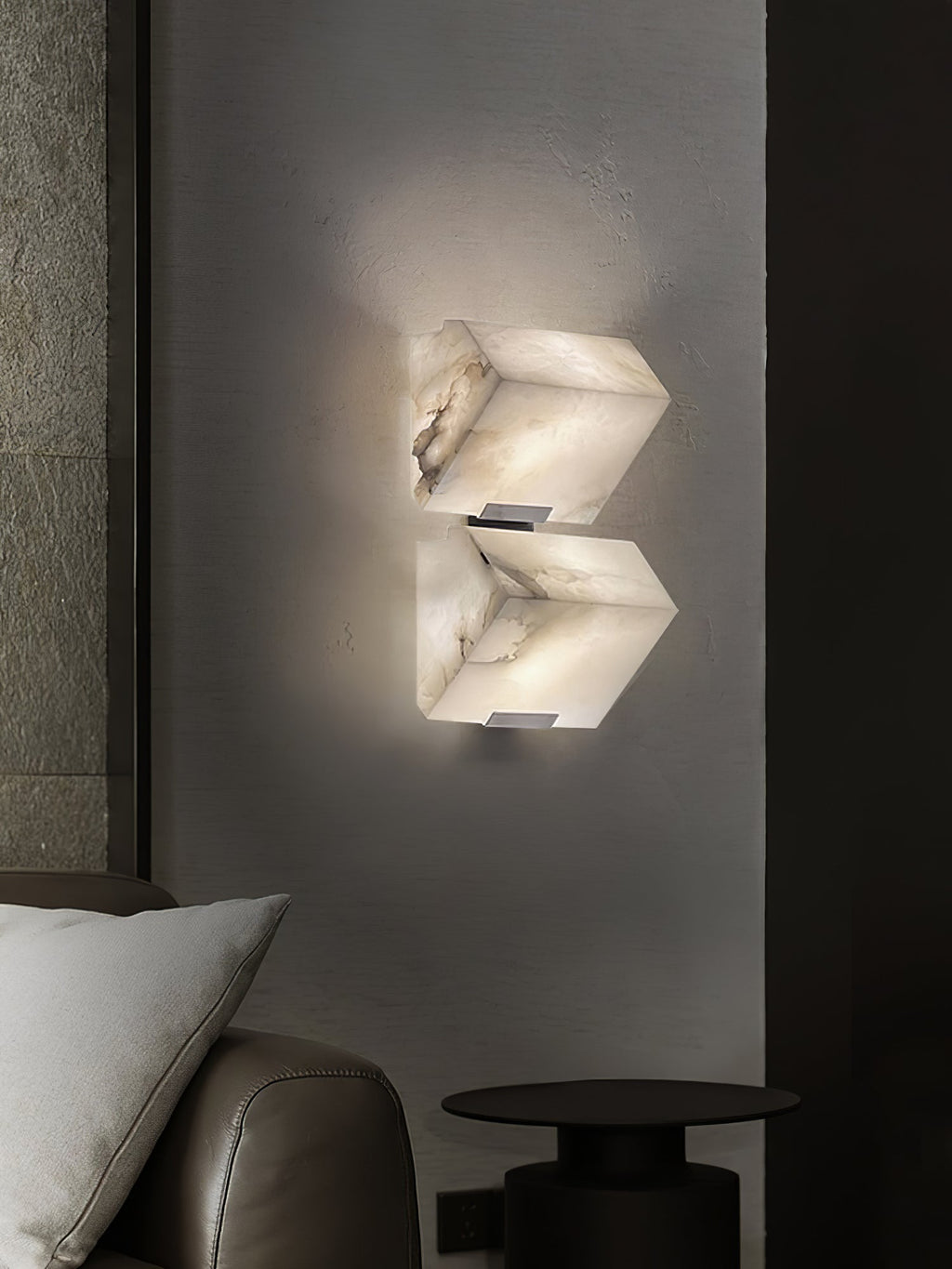 White Alabaster Staircase Wall Lamp — Stepped Paneled LED Shade
