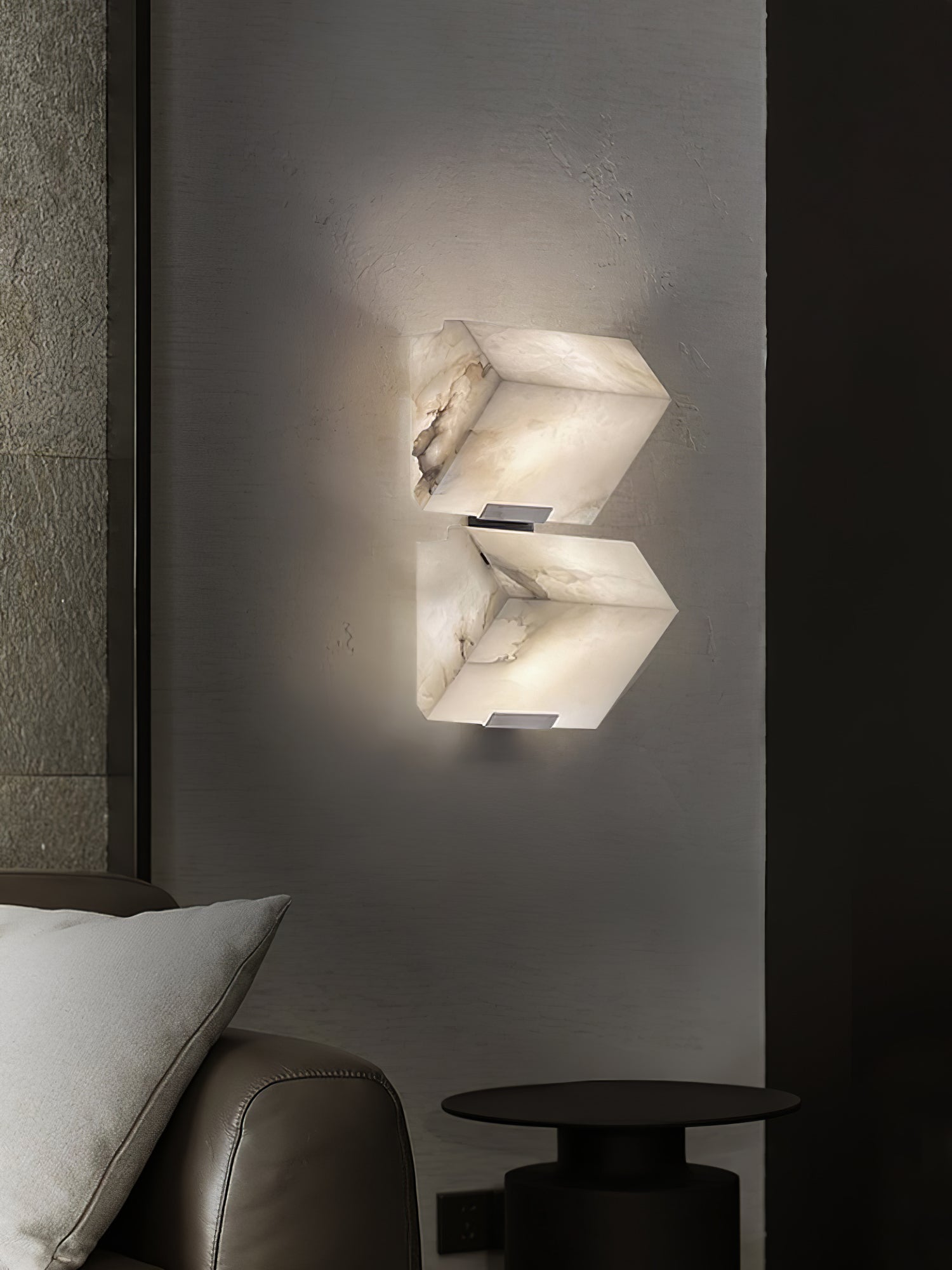 White Alabaster Staircase Wall Lamp — Stepped Paneled LED Shade