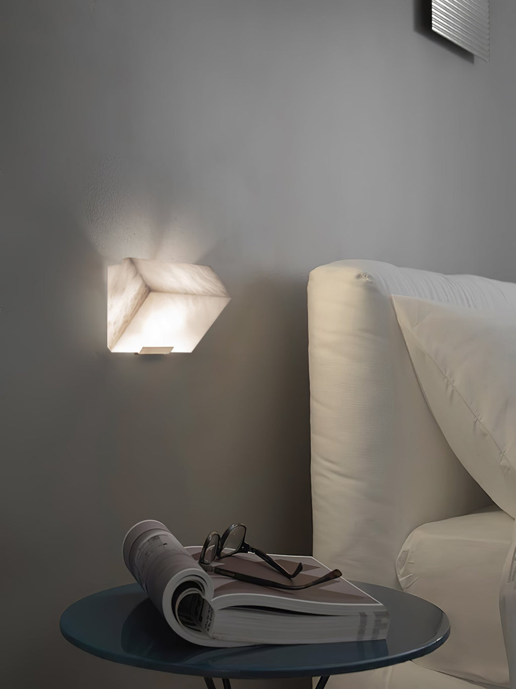 White Alabaster Staircase Wall Lamp — Stepped Paneled LED Shade